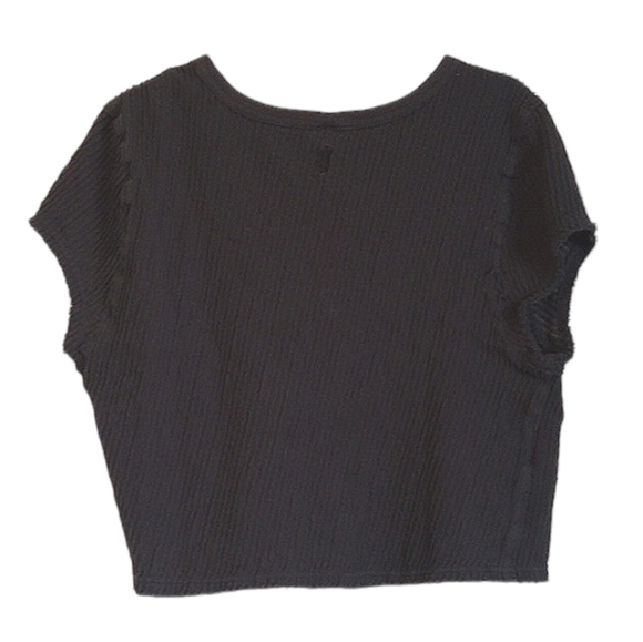 Free People Movement Womens Crop Top Sz L Navy Blue Ribbed Raw Hems Workout Run - Picture 2 of 8